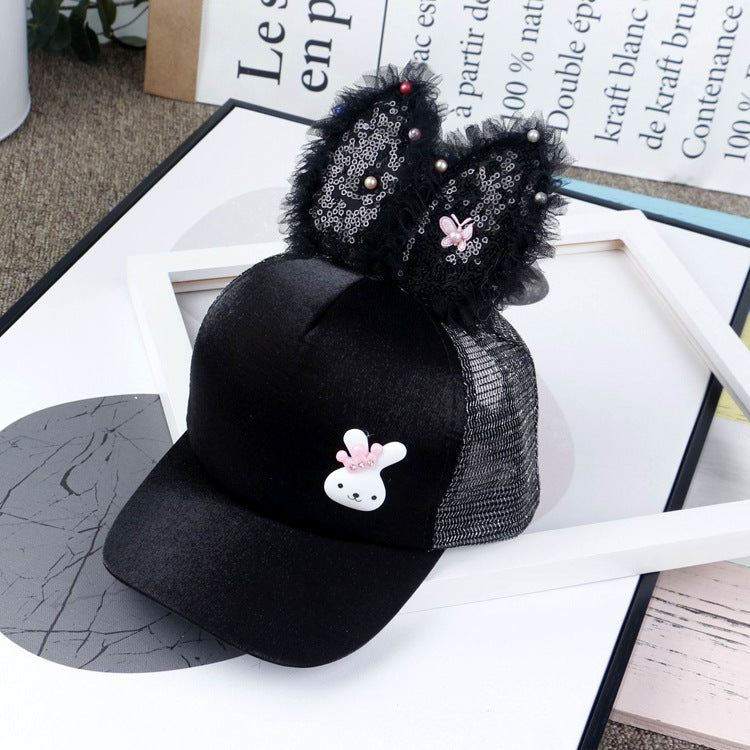 Wholesale Cotton Easter Rabbit Ears Sequined Mesh Cap